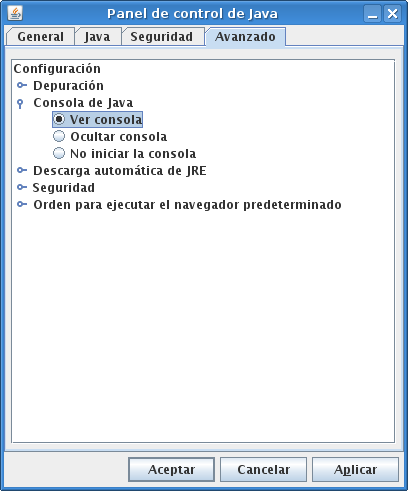 Panel de control de Java